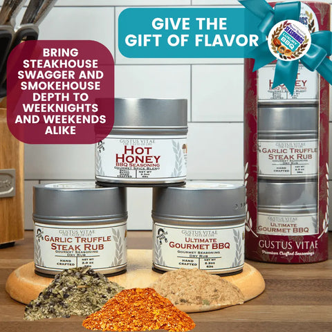 Luxury BBQ Seasonings Gift Pack – Set of 3 Handcrafted Dry Rubs | Made in USA Gourmet Spice Trio Gustus Vitae  Collections & Gift Sets