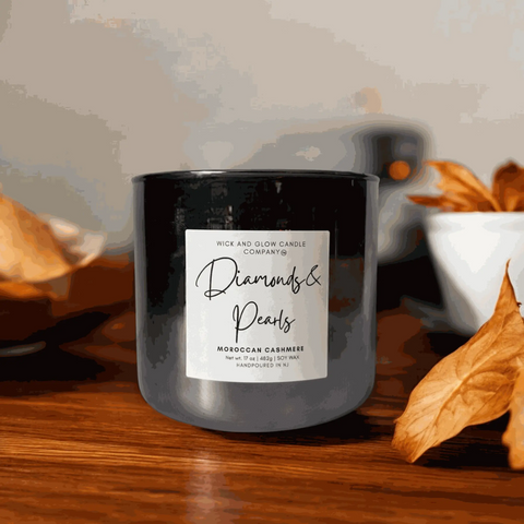 Luxury Diamonds and Pearls Scented Candle 17oz – Hand-Poured Soy Wax – Made in USA Wick and Glow Candle Company™  Candles