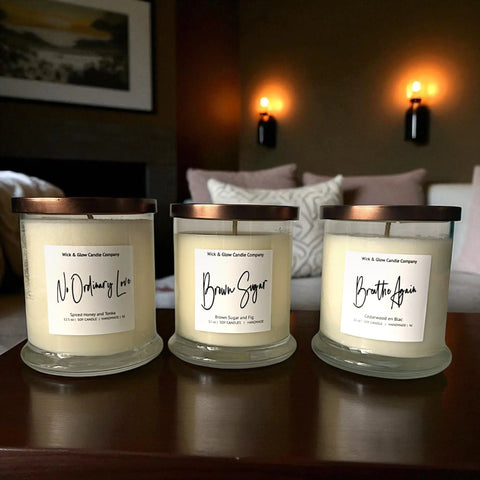 Luxury Fall Scented Candle Set 12 Oz – Hand-Poured Soy Wax Trio | Made in USA Home Fragrance Collection Wick and Glow Candle Company™  Candles