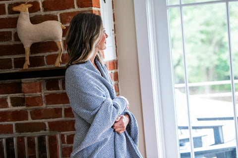 Luxury Herringbone Cotton Throw – USA-Made, Heirloom-Quality Blanket for Home or Gifts American Blossom Linens  Blankets