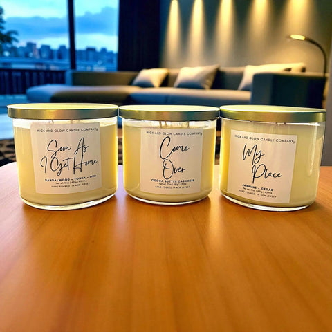 Luxury Jasmine Cedar Scented Soy Candle 17 oz – Hand Poured Home Fragrance | Made in USA Wick and Glow Candle Company™  Candles