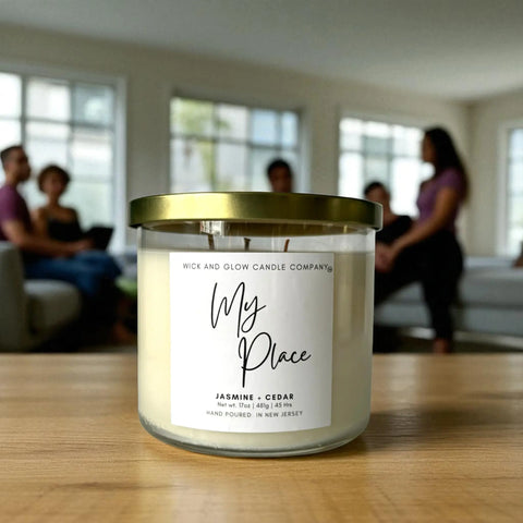 Luxury Jasmine Cedar Scented Soy Candle 17 oz – Hand Poured Home Fragrance | Made in USA Wick and Glow Candle Company™  Candles
