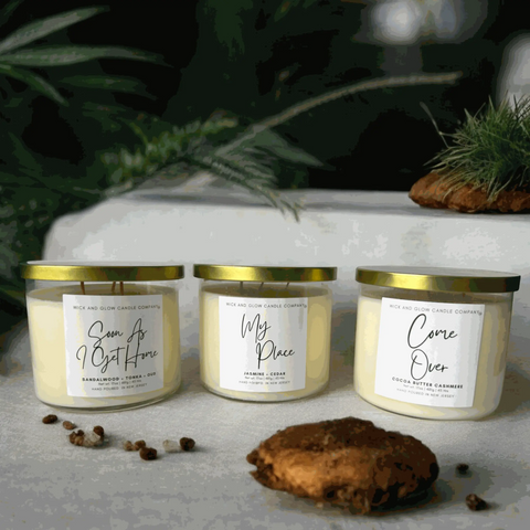 Luxury Jasmine Cedar Scented Soy Candle 17 oz – Hand Poured Home Fragrance | Made in USA Wick and Glow Candle Company™  Candles