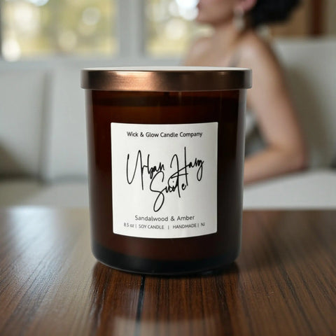 Luxury Sandalwood and Amber Scented Soy Candle 8.5 oz – Hand-Poured Aromatherapy Home Fragrance | Made in USA Wick and Glow Candle Company™  Candles