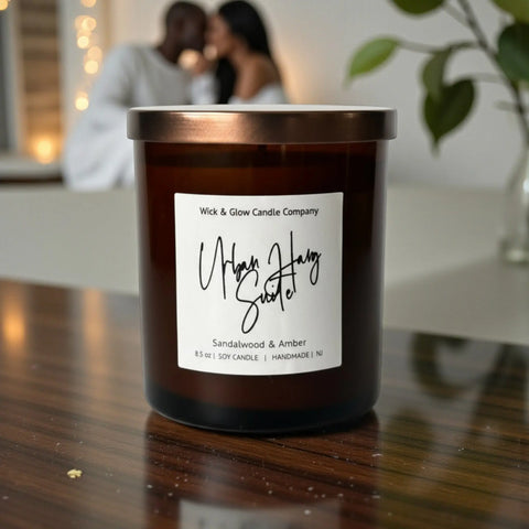 Luxury Sandalwood and Amber Scented Soy Candle 8.5 oz – Hand-Poured Aromatherapy Home Fragrance | Made in USA Wick and Glow Candle Company™  Candles