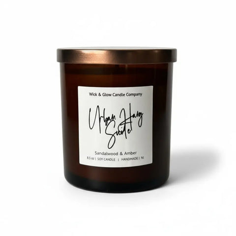 Luxury Sandalwood and Amber Scented Soy Candle 8.5 oz – Hand-Poured Aromatherapy Home Fragrance | Made in USA Wick and Glow Candle Company™  Candles