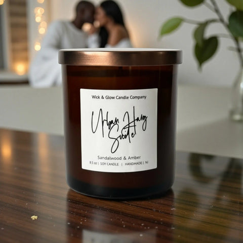 Luxury Sandalwood and Amber Scented Soy Candle 8.5 oz – Hand-Poured Aromatherapy Home Fragrance | Made in USA Wick and Glow Candle Company™  Candles