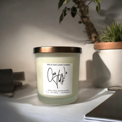 Luxury Tonka Oud Soy Candle 8.5 oz – Handcrafted Home Fragrance by Wick and Glow | Made in USA Wick and Glow Candle Company™  Candles