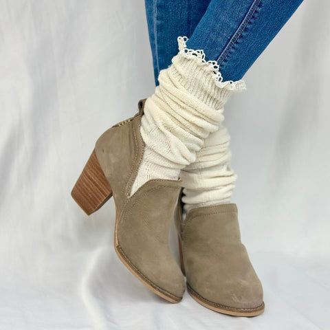 Natural Lace-Trim Cable Knit Knee Boot Socks – Cotton Blend Comfort | Made in USA