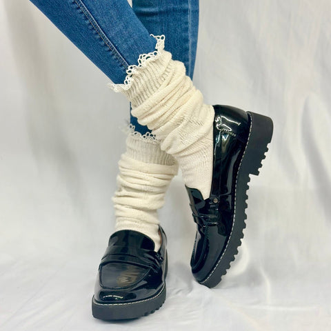 Natural Lace-Trim Cable Knit Knee Boot Socks – Cotton Blend Comfort | Made in USA