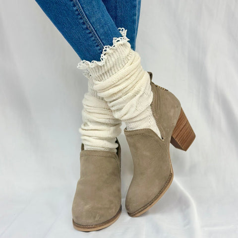 Natural Lace-Trim Cable Knit Knee Boot Socks – Cotton Blend Comfort | Made in USA
