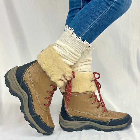 Natural Lace-Trim Cable Knit Knee Boot Socks – Cotton Blend Comfort | Made in USA