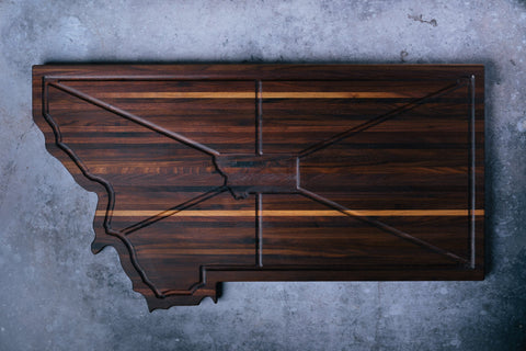 Montana State Shaped Walnut Cutting Board – Edge Grain Design | Made in USA Montana Block  New Pattern