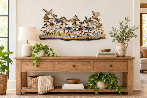 Handcrafted Hummingbird Metal Wall Art – Nature-Inspired Floral Design | Made in USA Decorative Piece Knights Home Decor  item