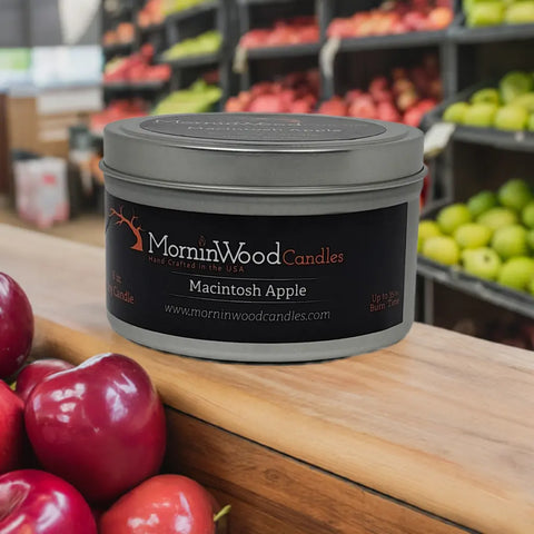 Macintosh Apple Scented Soy Candle 6.5oz Tin – Handcrafted Home Fragrance – MorninWood | Made in USA MorninWood Candles  Candles