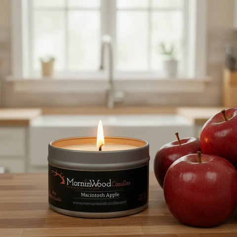 Macintosh Apple Scented Soy Candle 6.5oz Tin – Handcrafted Home Fragrance – MorninWood | Made in USA MorninWood Candles  Candles