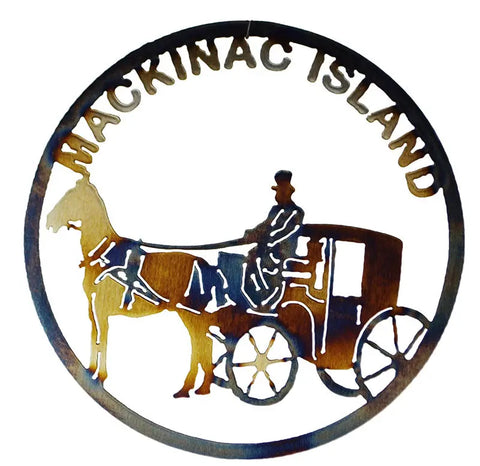 Mackinac Island Horse and Buggy Metal Wall Art – Rustic Circle Decor | Made in USA Knights Home Decor  item