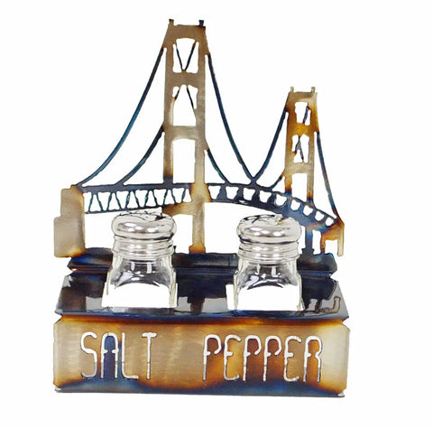 Mackinaw Bridge Solid Steel Salt and Pepper Holder – Handcrafted Kitchen Decor | Made in USA Knights Home Decor  item