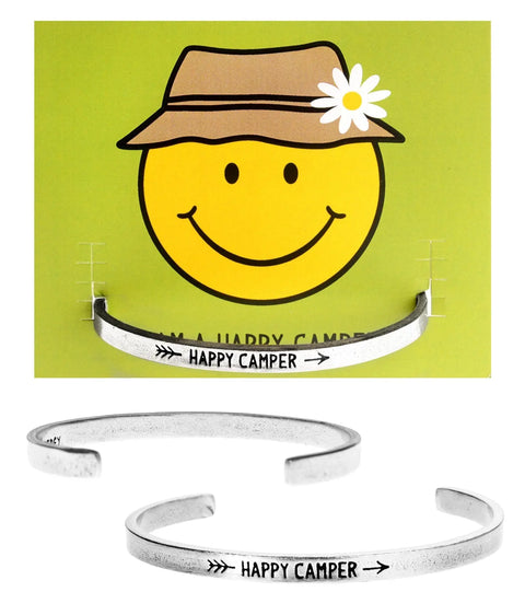 Made in USA Happy Camper Inspirational Pewter Cuff Bracelet – Brushed Finish – Whitney Howard Designs Whitney Howard Designs  Cuff Bracelets