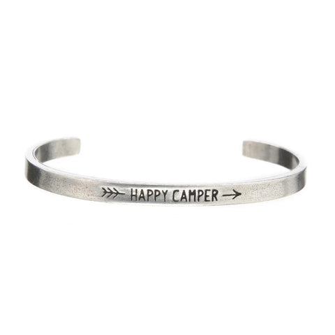 Made in USA Happy Camper Inspirational Pewter Cuff Bracelet – Brushed Finish – Whitney Howard Designs Whitney Howard Designs  Cuff Bracelets