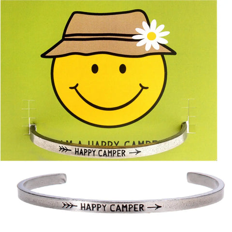 Made in USA Happy Camper Inspirational Pewter Cuff Bracelet – Brushed Finish – Whitney Howard Designs Whitney Howard Designs  Cuff Bracelets