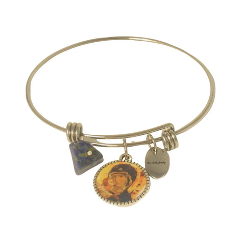 Madonna and Child Religious Bangle Bracelet With Lapis Accent Stone – Stainless Steel 7.5 to 8 Inch | Made in USA Michelle Marie Boutique  Bracelet