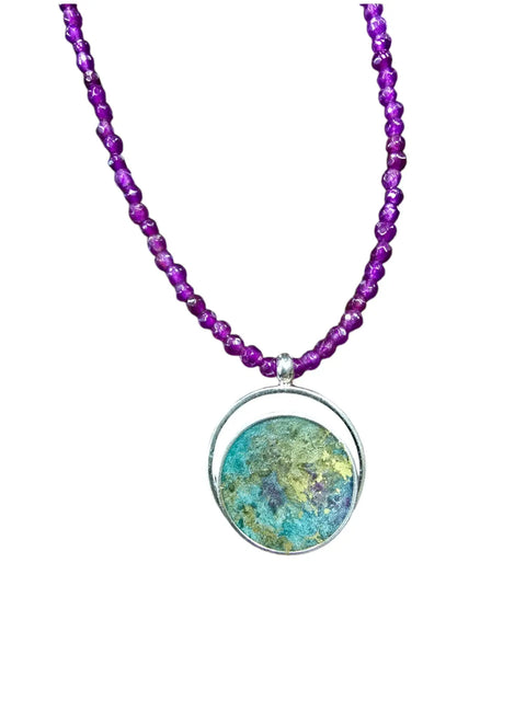 Magenta Beaded Necklace With Sterling Silver Liquid Art Pendant – Handmade Jewelry | Made in USA with Adjustable Chain Michelle Marie Boutique  Necklaces