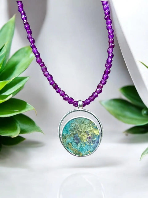Magenta Beaded Necklace With Sterling Silver Liquid Art Pendant – Handmade Jewelry | Made in USA with Adjustable Chain Michelle Marie Boutique  Necklaces