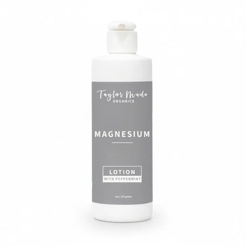 Magnesium Muscle Relief Lotion 8oz – Organic Hydrating Peppermint Formula | Taylor Made Organics Made in USA Taylor Made Organics  therapeutic lotion