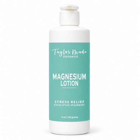 Organic Stress Relief Body Lotion 8oz – Lightweight Hydrating Formula with Eucalyptus and Spearmint Essential Oils | Made in USA Taylor Made Organics  therapeutic lotion