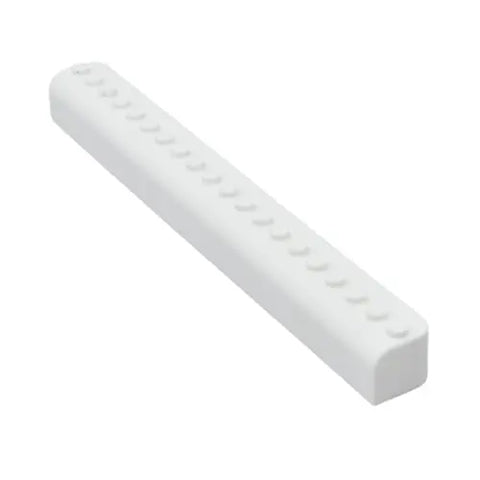 The Chatelet Manufacturing Collectibles Display Fridge Magnet displays Lego Minifigures or figurines on your fridge or metal surfaces; a white, rectangular plastic bar with rounded edges. Made in the USA.