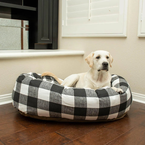 Majestic Pet Anderson Checkered Cotton Bagel Dog Bed – Cozy Plush | Made in USA Majestic Pet