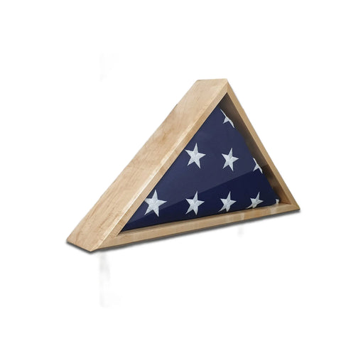 A folded American flag is presented in the Maple 4x6 Flag Display Case by Legacies of America Woodworking Company, set against a white background.