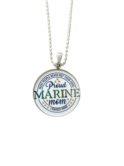 Marine Corp Proud Mom Pendant Necklace Michelle Marie Boutique  Necklace