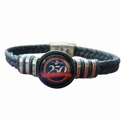 Marine Corps 250th Anniversary Braided Leather Bracelet – Handmade Adjustable Black Band | Made in USA Michelle Marie Boutique  Bracelets