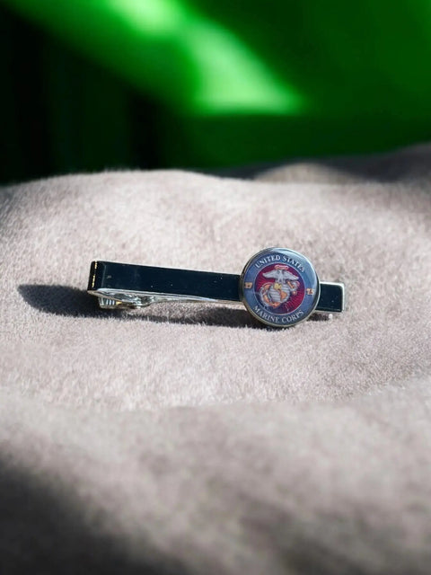 Marine Corps Green Logo Silver Tie Bar Clip | Stainless Steel | Made in the USA Officially Licensed Michelle Marie Boutique  Tie clips