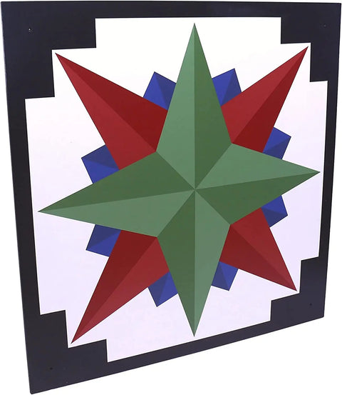 Mariner's Compass Barn Quilt Wall Art 3/8 Inch Thick Hand-Painted Wood Sign – Rustic Outdoor Decor | Made in USA Amish Toy Box  Lawn & Patio