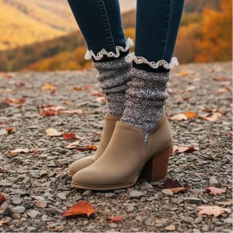 Marled Cotton Lace Trim Short Boot Socks – Navy Blue | Made in USA Catherine Cole  socks