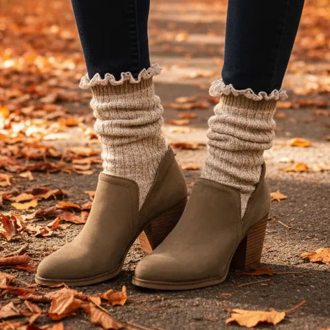 Marled Cotton Lace Trim Short Boot Socks – Soft Tan | Made in USA Catherine Cole  socks