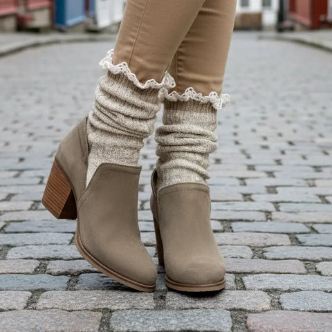 Marled Cotton Lace Trim Short Boot Socks – Soft Tan | Made in USA Catherine Cole  socks