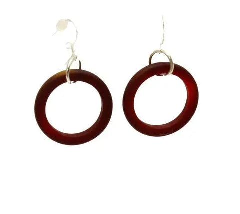 Maroon Recycled Glass Hoop Earrings – Sustainable Handmade Jewelry Accent | Made in USA by Michelle Marie Boutique Michelle Marie Boutique  Earrings