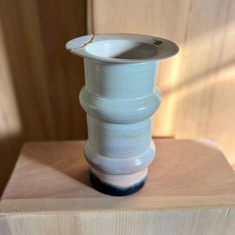 Martian Illusion 6 | Handmade Porcelain Vase 7.75 Inch – Kintsugi Inspired Golden Rim – Decorative Ceramic Accent | Made in USA All Muddy 
