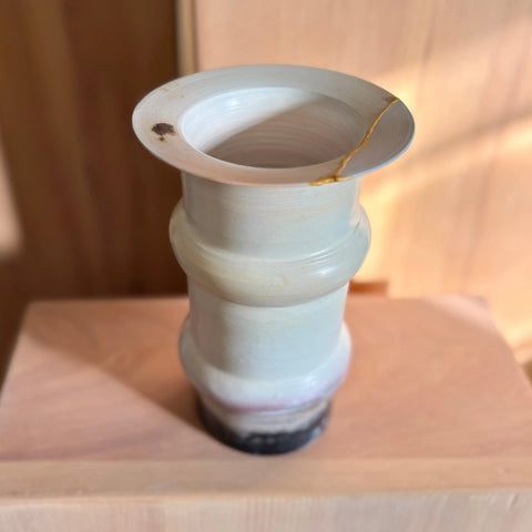 Martian Illusion 6 | Handmade Porcelain Vase 7.75 Inch – Kintsugi Inspired Golden Rim – Decorative Ceramic Accent | Made in USA All Muddy 