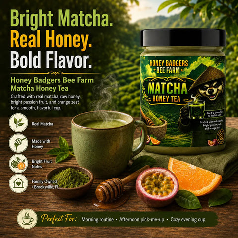 Matcha Green Honey Tea Blend – Natural Infused Drink Mix | Made in USA Brooksville, Florida Honey Badgers Bee Farm  All natural Tea