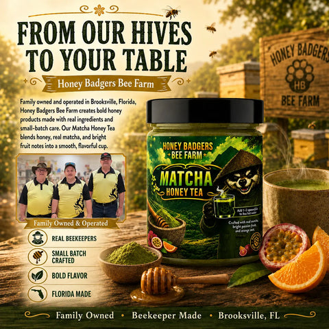 Matcha Green Honey Tea Blend – Natural Infused Drink Mix | Made in USA Brooksville, Florida Honey Badgers Bee Farm  All natural Tea