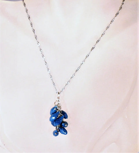 Medium Blue Crystal Cluster Necklace – 18 Inch Silver Chain – Elegant Handmade Jewelry Gift | Made in USA Michelle Marie Boutique  Necklace