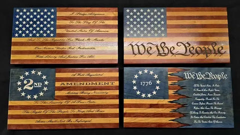 Medium Cherry Hardwood American Flag Wall Decor – 10.25 x 18.875 Inch Laser Engraved | Made in USA American Grains LLC 