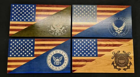Medium Cherry Hardwood American Flag Wall Decor – 10.25 x 18.875 Inch Laser Engraved | Made in USA American Grains LLC 