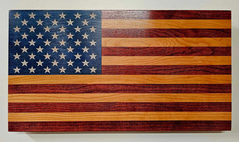 Medium Cherry Hardwood American Flag Wall Decor – 10.25 x 18.875 Inch Laser Engraved | Made in USA American Grains LLC 