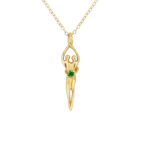 The Medium Soulmate Necklace by Symbol of Love Jewelry features a 1⅛ x ⅜ stylized human pendant in .925 sterling silver with 14kt gold overlay, set with a ruby cubic zirconia on an 18 chain—a unique symbol of connection.